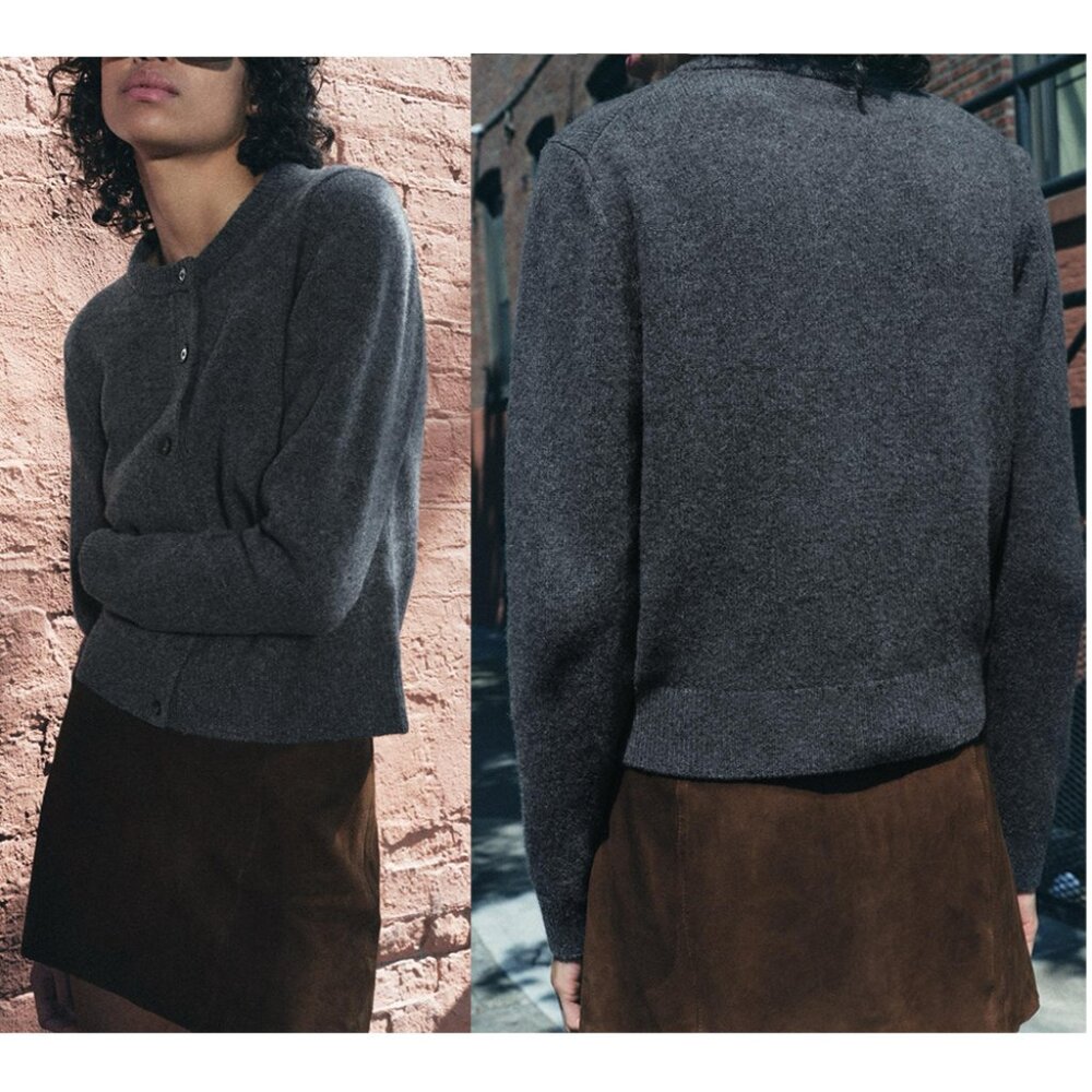 NEW ZARA cashmere blend plain knit cardigan 6771 size S